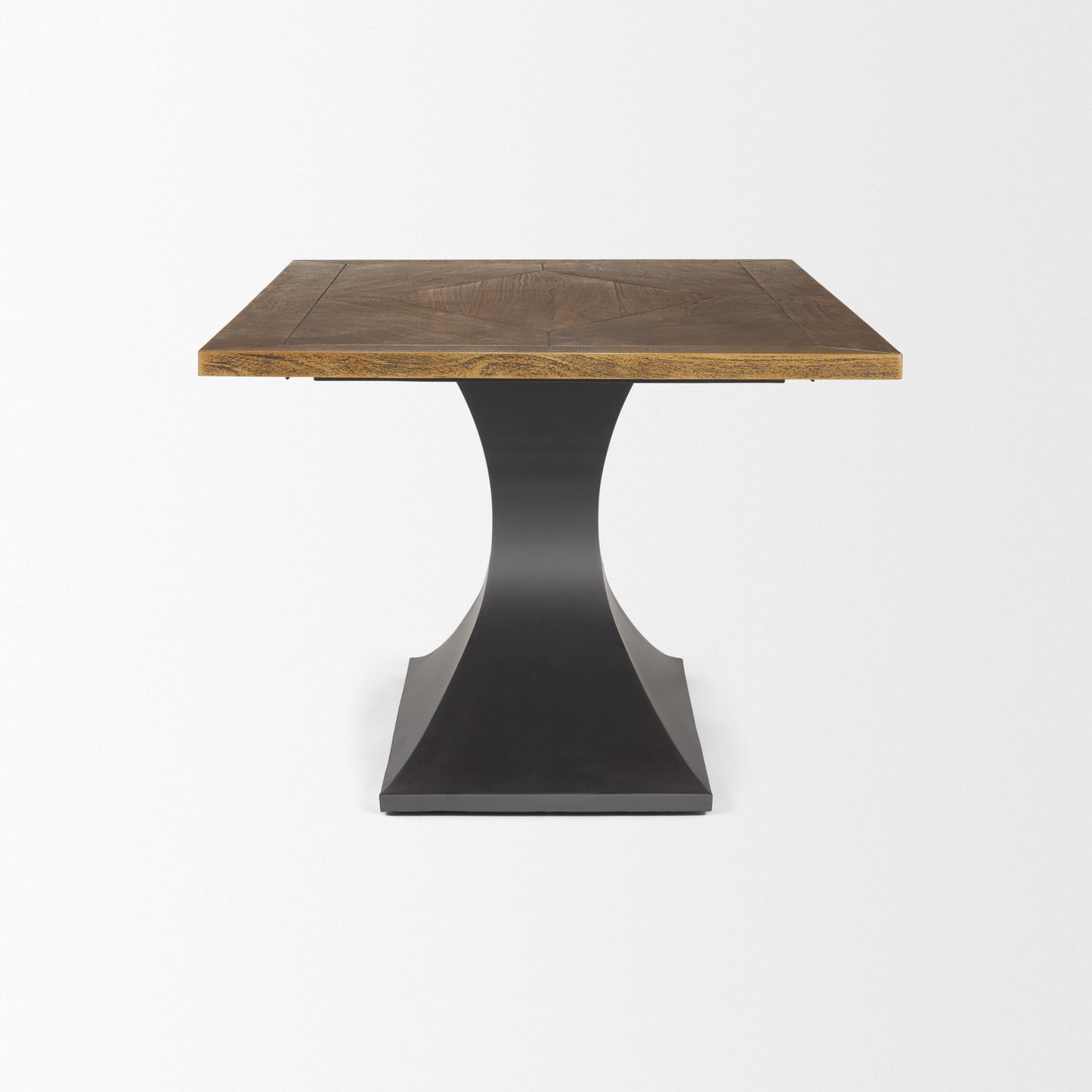 Maxton II Rectangular Brown Solid Wood Top Dining Table with Dark Gunmetal Base for a Modern and Industrial Dining Room Look