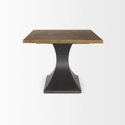 Maxton II Rectangular Brown Solid Wood Top Dining Table with Dark Gunmetal Base for a Modern and Industrial Dining Room Look