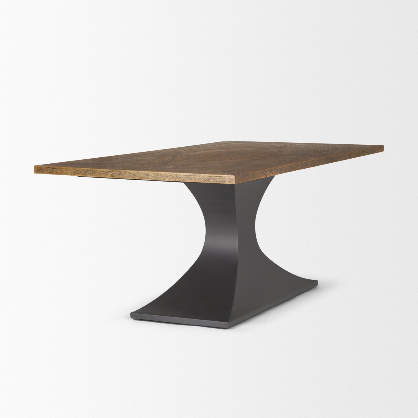 Maxton II Rectangular Brown Solid Wood Top Dining Table with Dark Gunmetal Base for a Modern and Industrial Dining Room Look