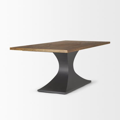 Maxton II Rectangular Brown Solid Wood Top Dining Table with Dark Gunmetal Base for a Modern and Industrial Dining Room Look