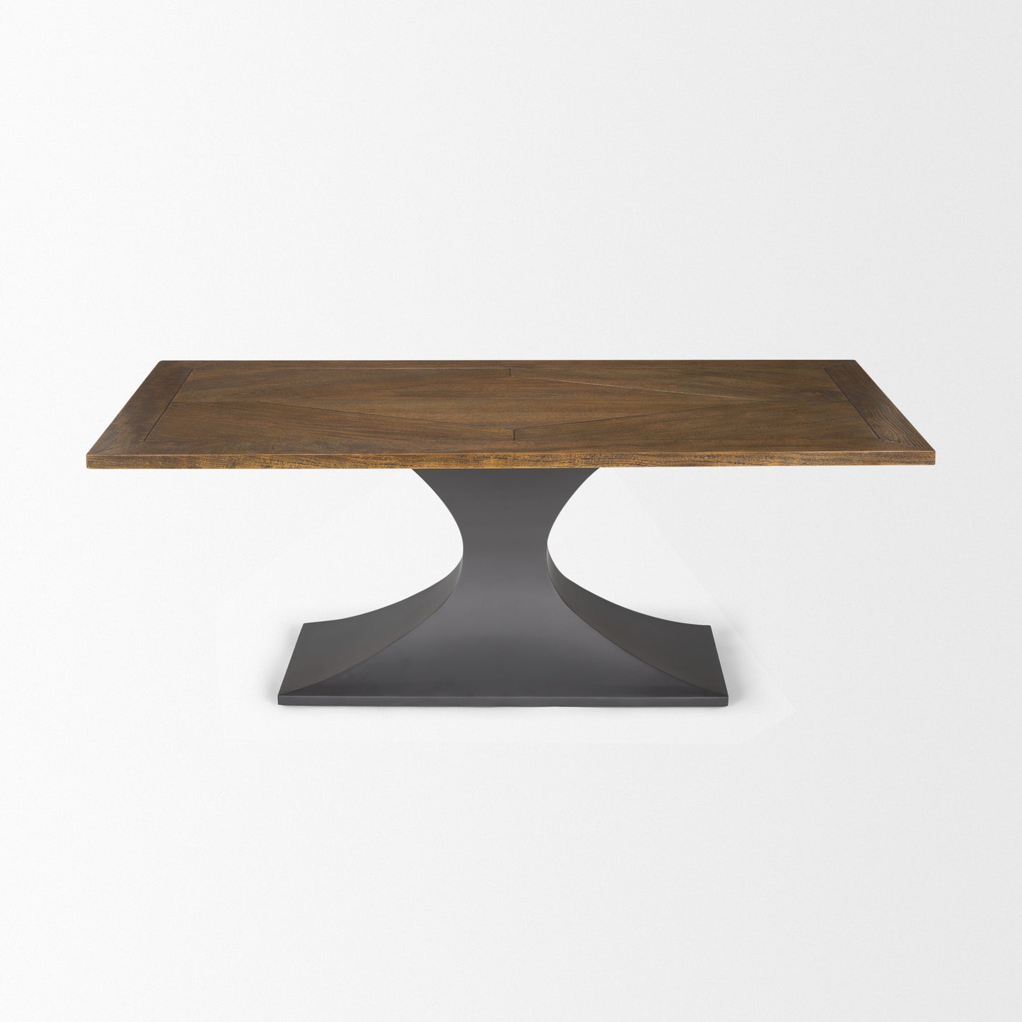 Maxton II Rectangular Brown Solid Wood Top Dining Table with Dark Gunmetal Base for a Modern and Industrial Dining Room Look