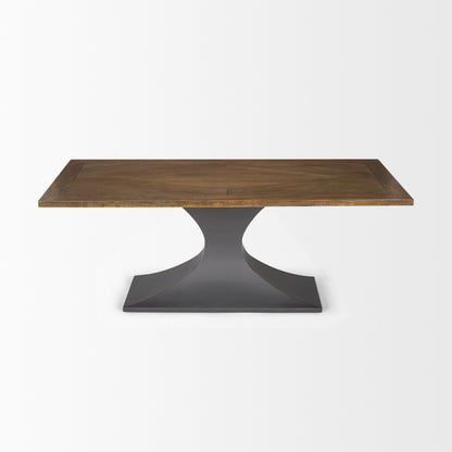 Maxton II Rectangular Brown Solid Wood Top Dining Table with Dark Gunmetal Base for a Modern and Industrial Dining Room Look