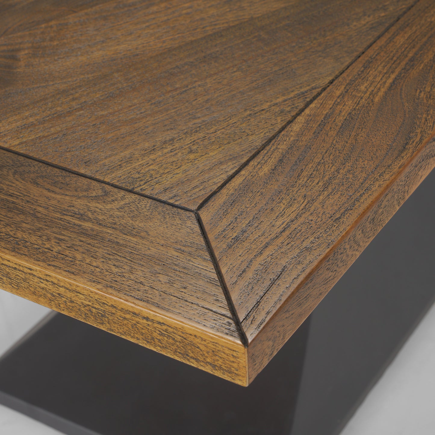 Maxton II Rectangular Brown Solid Wood Top Dining Table with Dark Gunmetal Base for a Modern and Industrial Dining Room Look