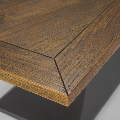 Maxton II Rectangular Brown Solid Wood Top Dining Table with Dark Gunmetal Base for a Modern and Industrial Dining Room Look