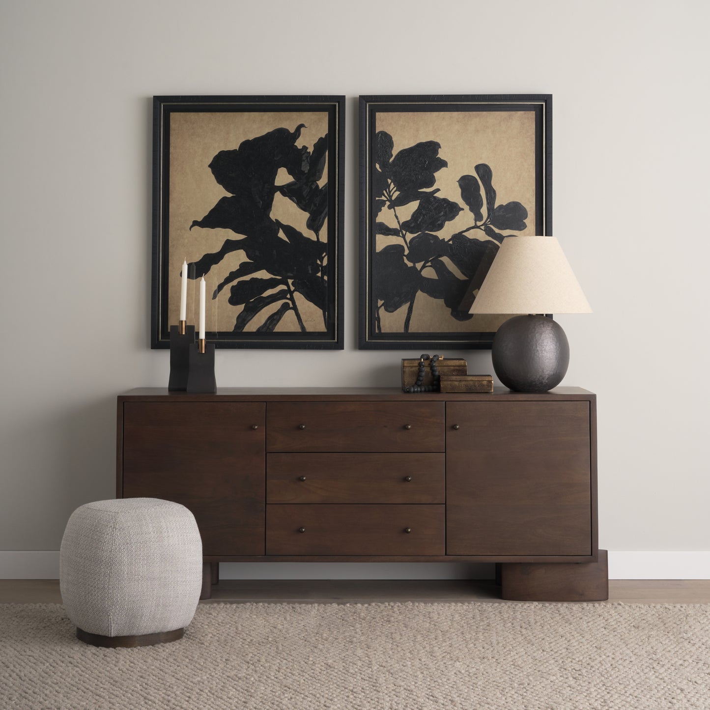 Jonan Dark Brown Wood w/ Dark Aged Brass 2 Door 3 Drawer Sideboard