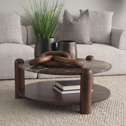 Jovia Brown Mango Wood W/ Cappuccino Marble Round Coffee Table