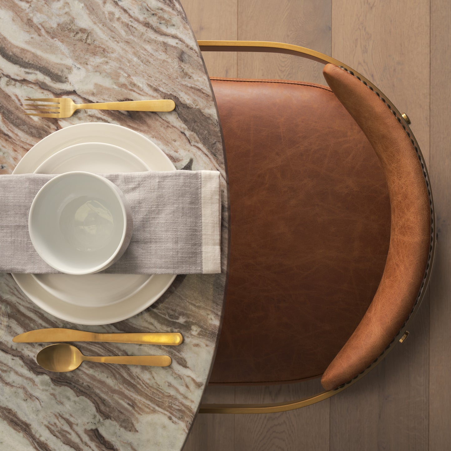 Modern Leather Dining Chair – Hollyfield Brown Seat & Gold Metal Frame