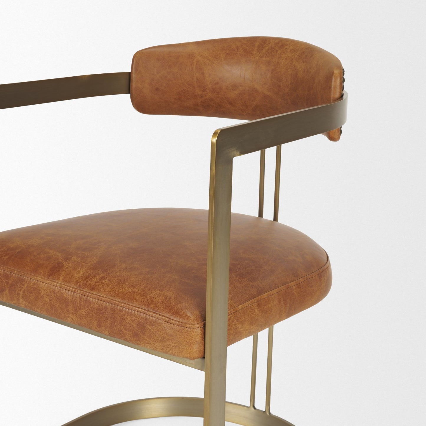 Modern Leather Dining Chair – Hollyfield Brown Seat & Gold Metal Frame