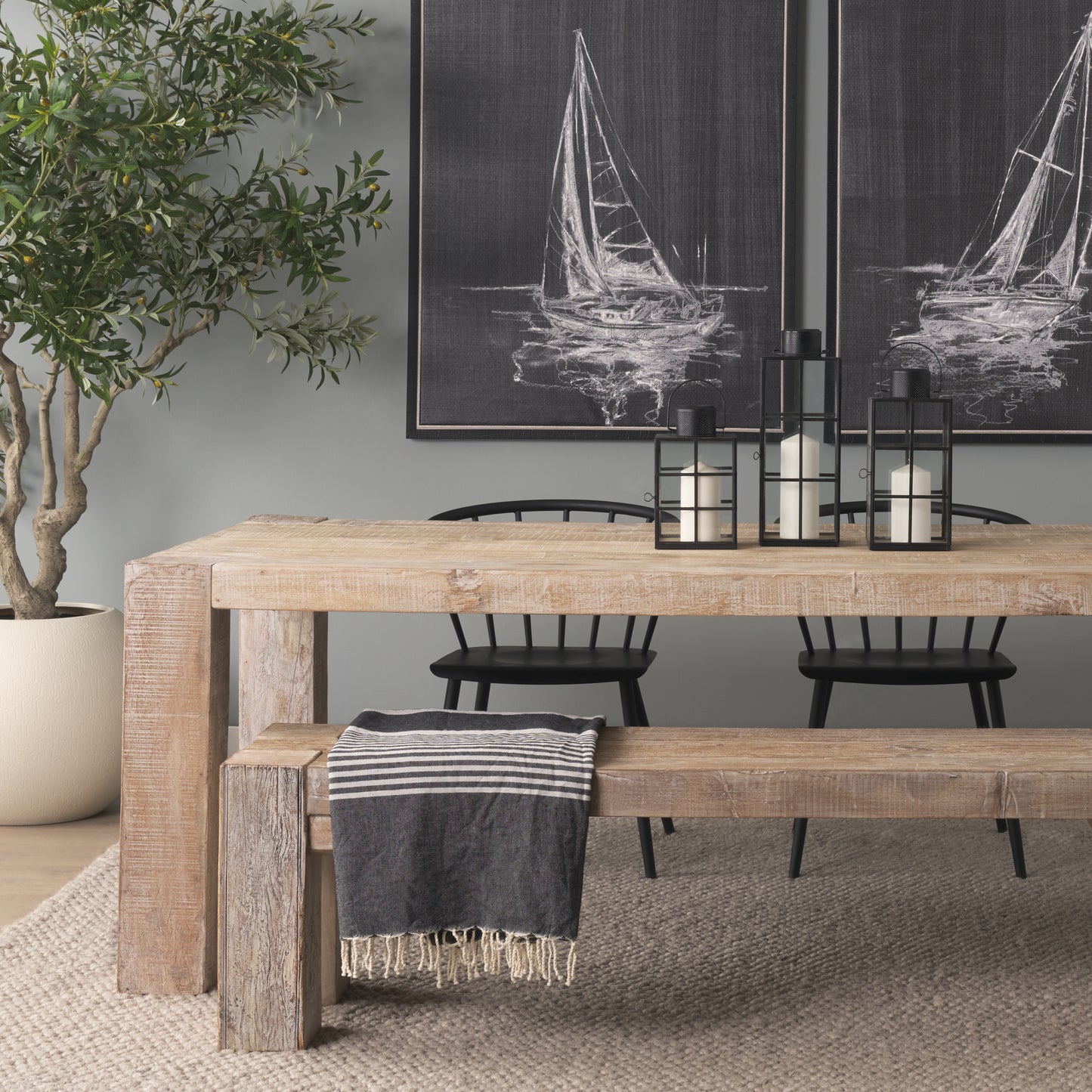 McArthur 84" Dining Table – Whitewash Reclaimed Wood Farmhouse Style