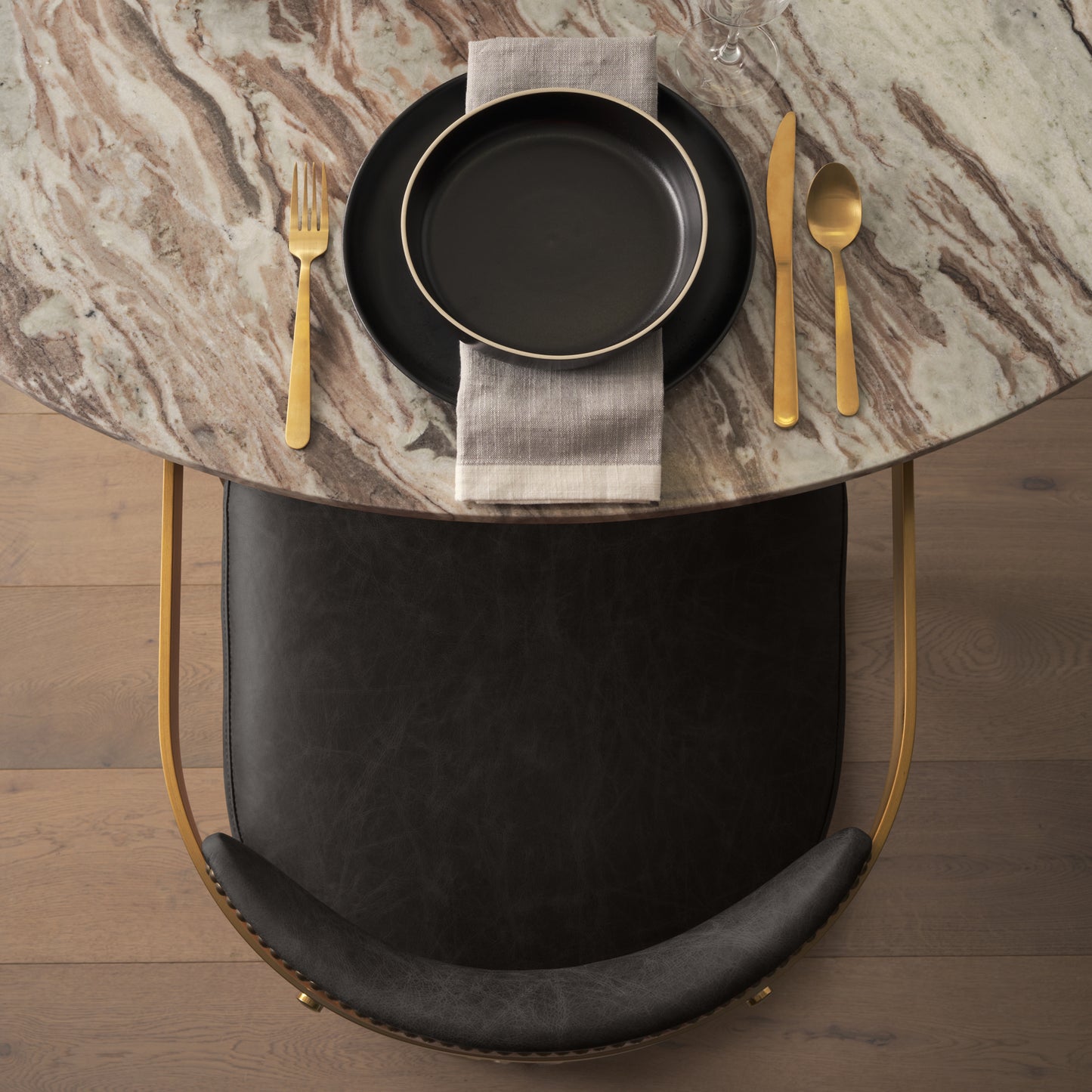 Modern Leather Dining Chair – Hollyfield Brown Seat & Gold Metal Frame