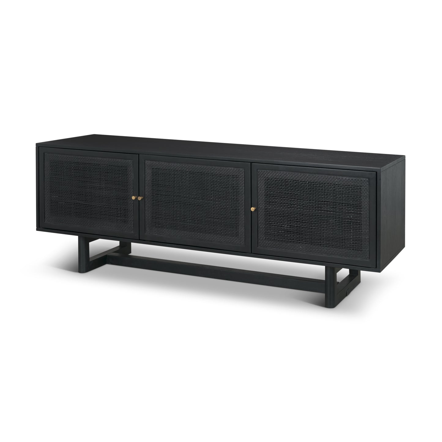 Grier 65 Inch Black Solid Wood and Cane Media Console