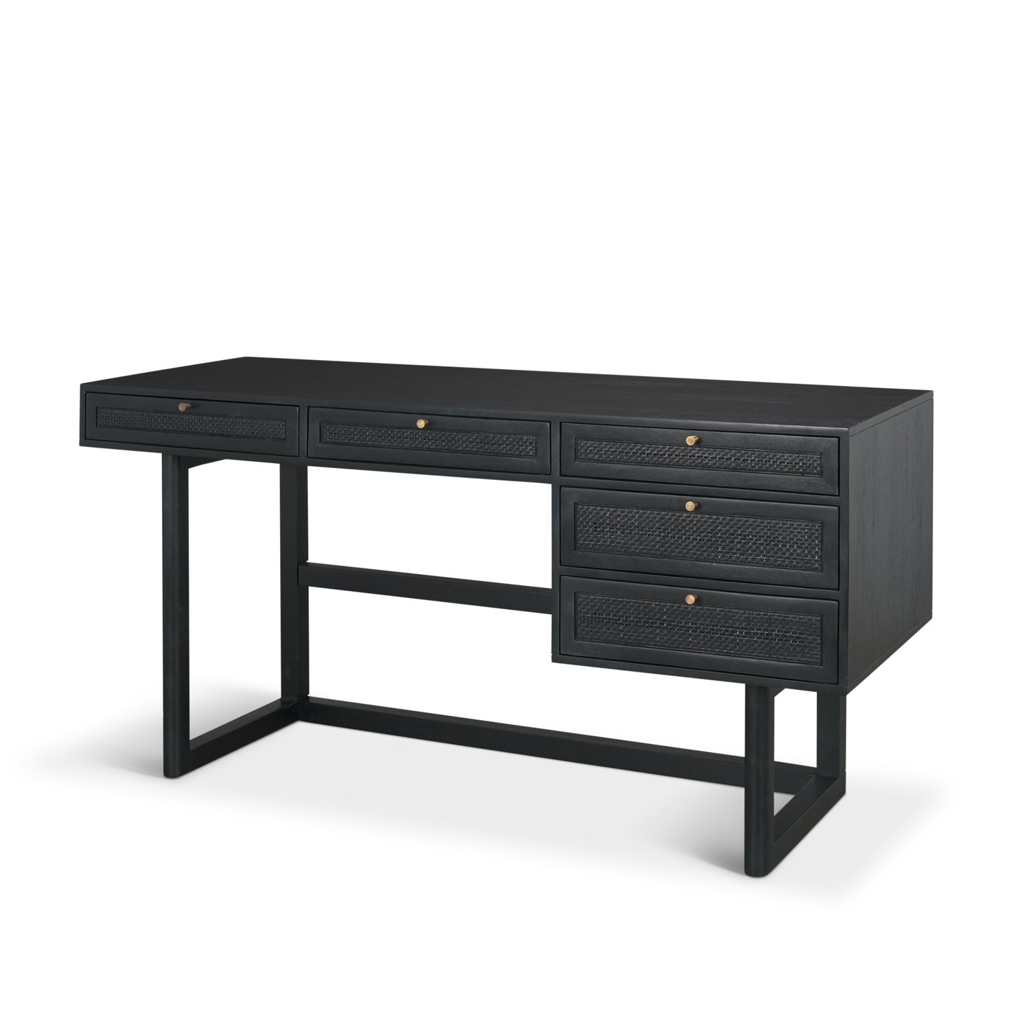 Grier 60 Inch Black Solid Wood and Cane Office Desk