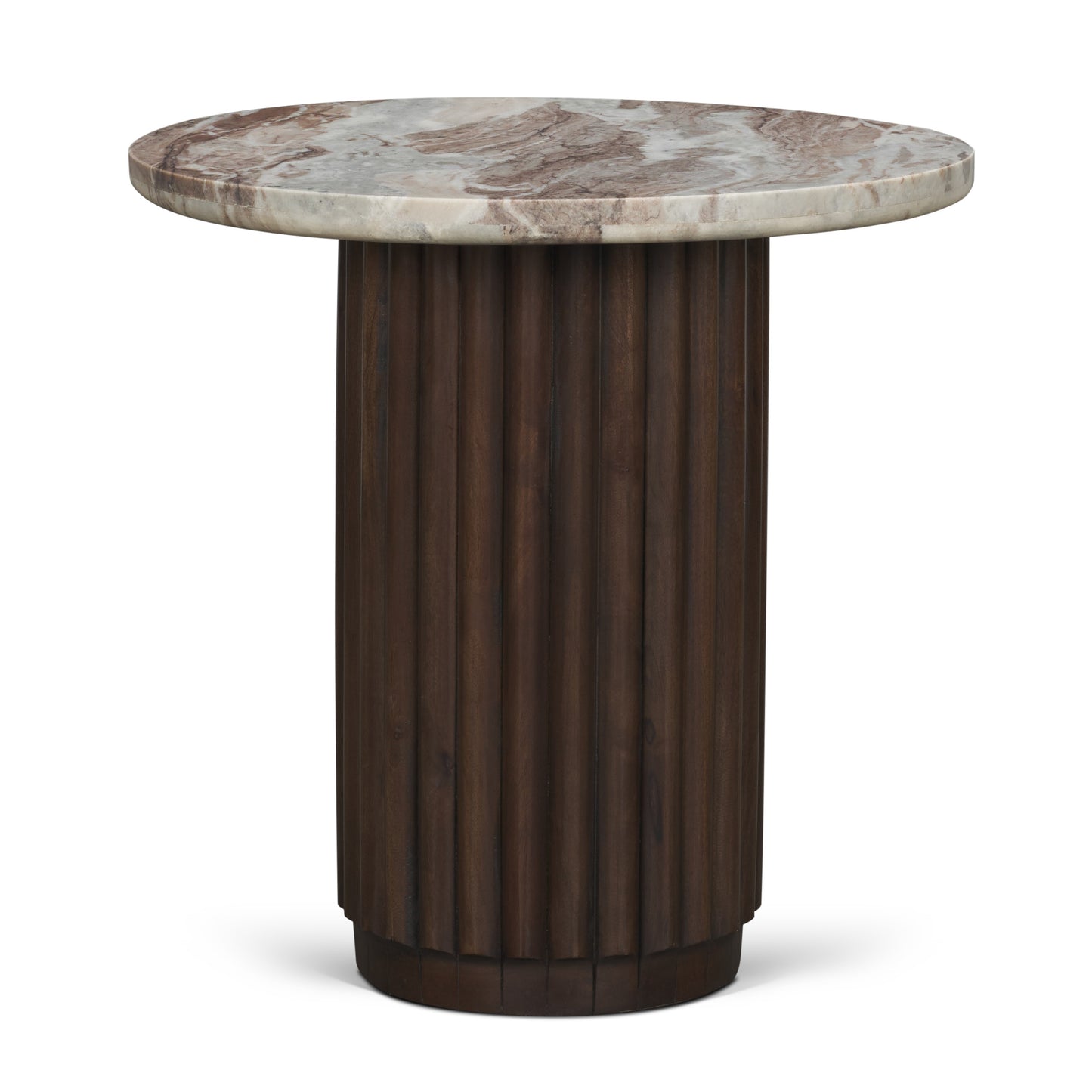 Marbrello Pink Marble Top Espresso Brown Round Side Table