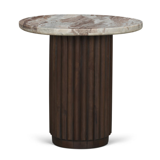 Marbrello Pink Marble Top Espresso Brown Round Side Table
