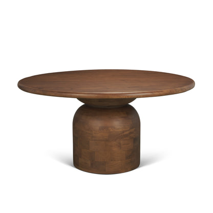 Atlas Mid‑Brown Wood Round Table with Geometric Pedestal Base