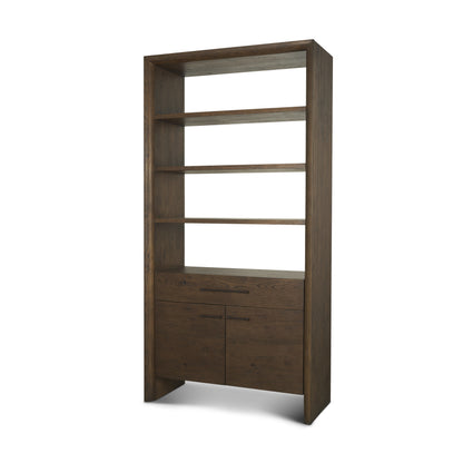 Belford 2‑Door Dark Brown Oak Wood Shelving Unit