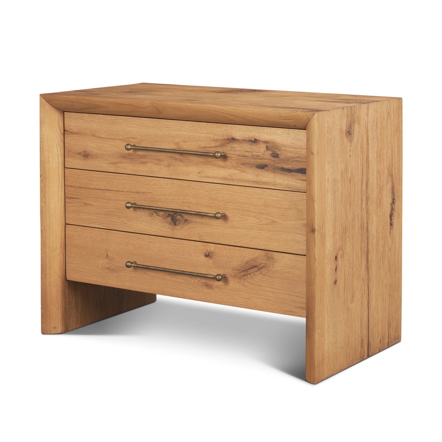 Belford 3‑Drawer Light Brown Oak Wood Nightstand