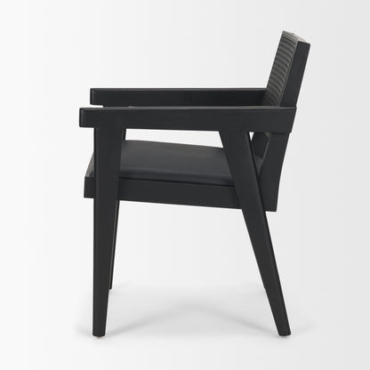 Reid Black Cane and Black Leather Dining Armchair