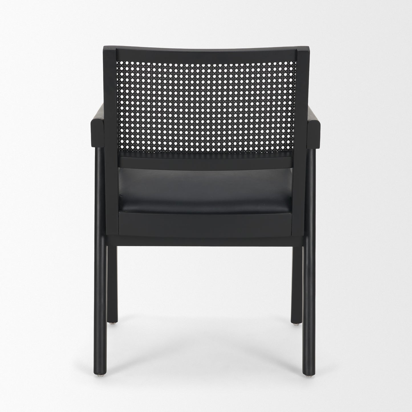 Reid Black Cane and Black Leather Dining Armchair