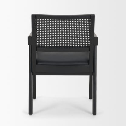Reid Black Cane and Black Leather Dining Armchair