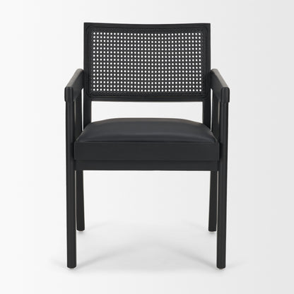 Reid Black Cane and Black Leather Dining Armchair