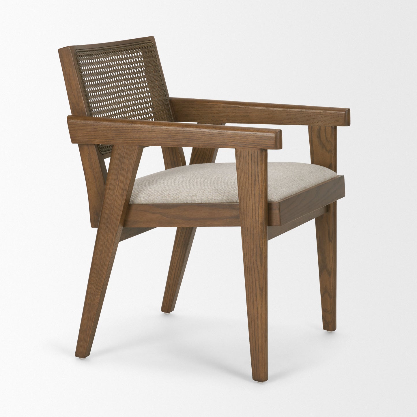 Reid Brown Cane and Cream Fabric Dining Armchair