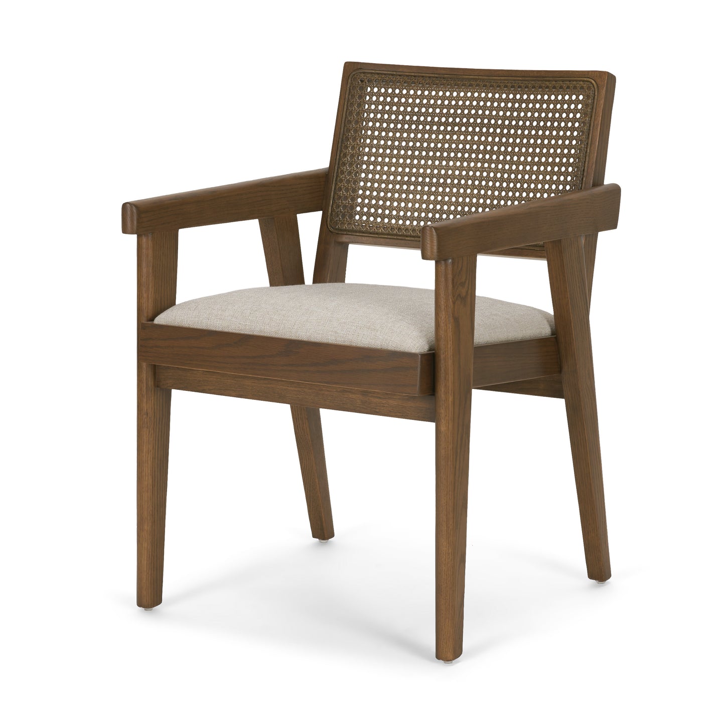 Reid Brown Cane and Cream Fabric Dining Armchair