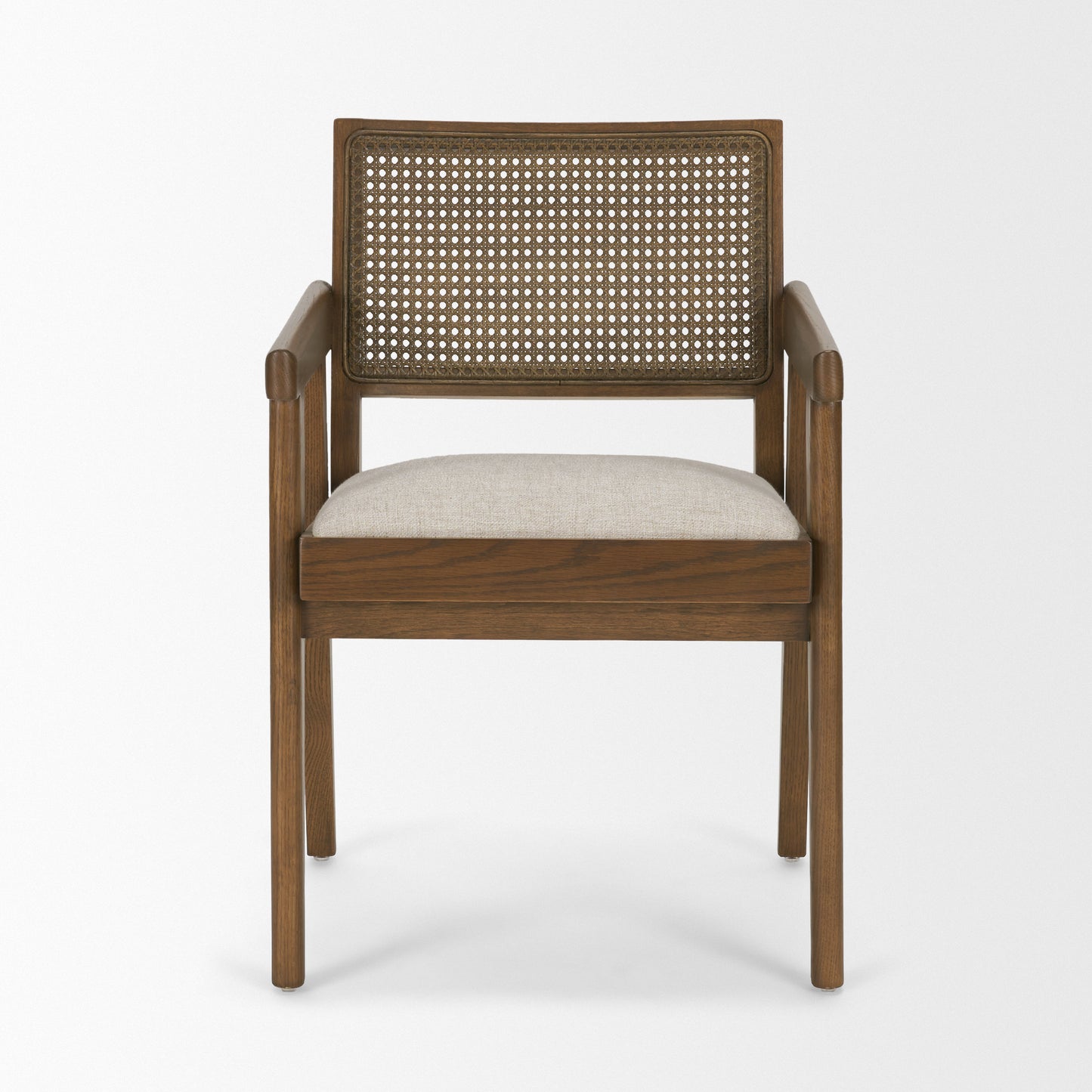 Reid Brown Cane and Cream Fabric Dining Armchair