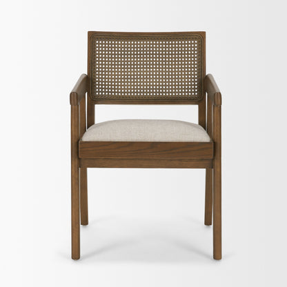 Reid Brown Cane and Cream Fabric Dining Armchair
