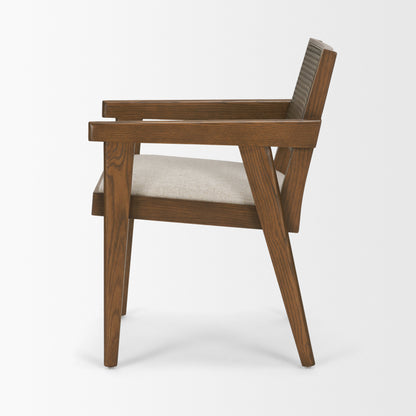 Reid Brown Cane and Cream Fabric Dining Armchair