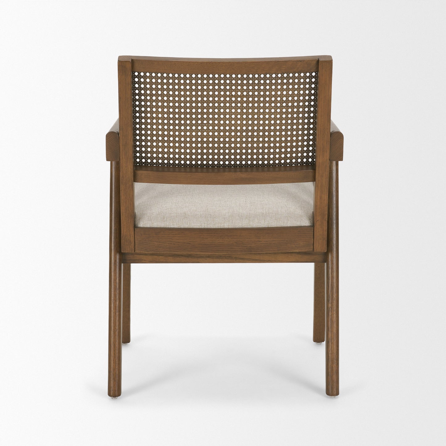 Reid Brown Cane and Cream Fabric Dining Armchair