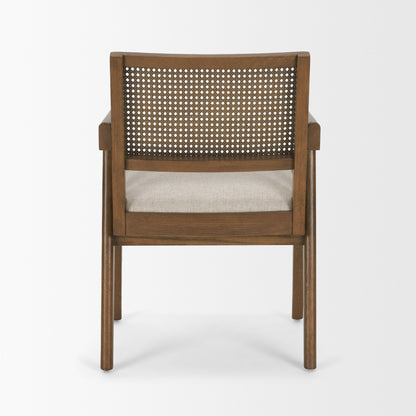 Reid Brown Cane and Cream Fabric Dining Armchair