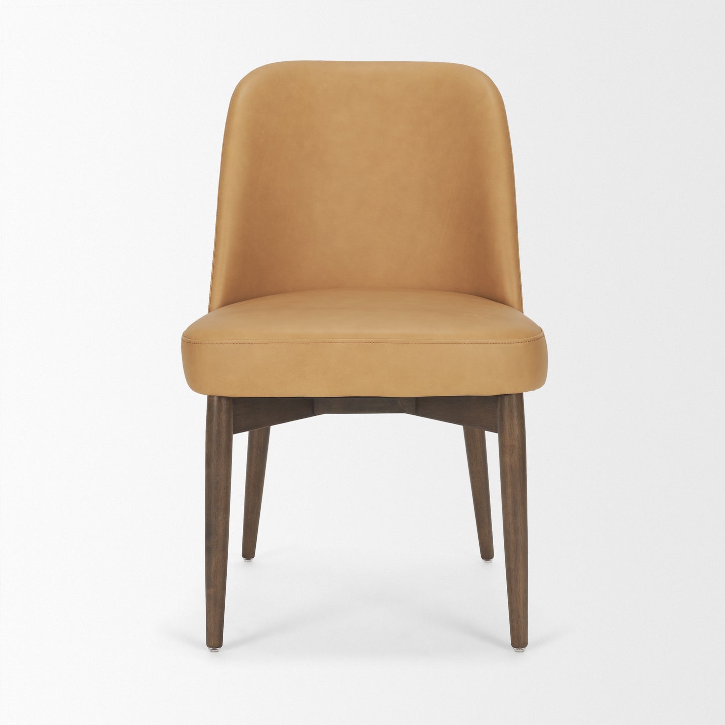 Abbie Slope Curved Back Tan Leather Dining Chair Set of 2