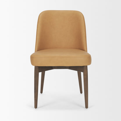 Abbie Slope Curved Back Tan Leather Dining Chair Set of 2