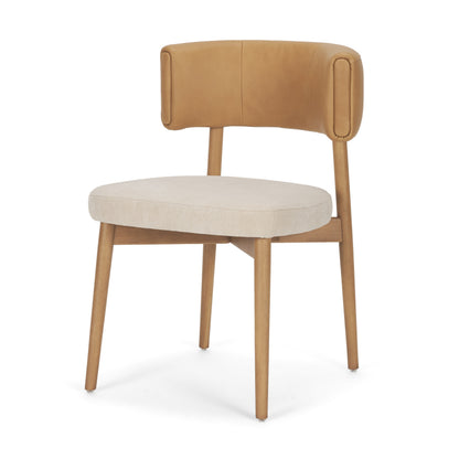 Motley Cream Fabric Seat and Tan Leather Back Dining Chair Set of 2