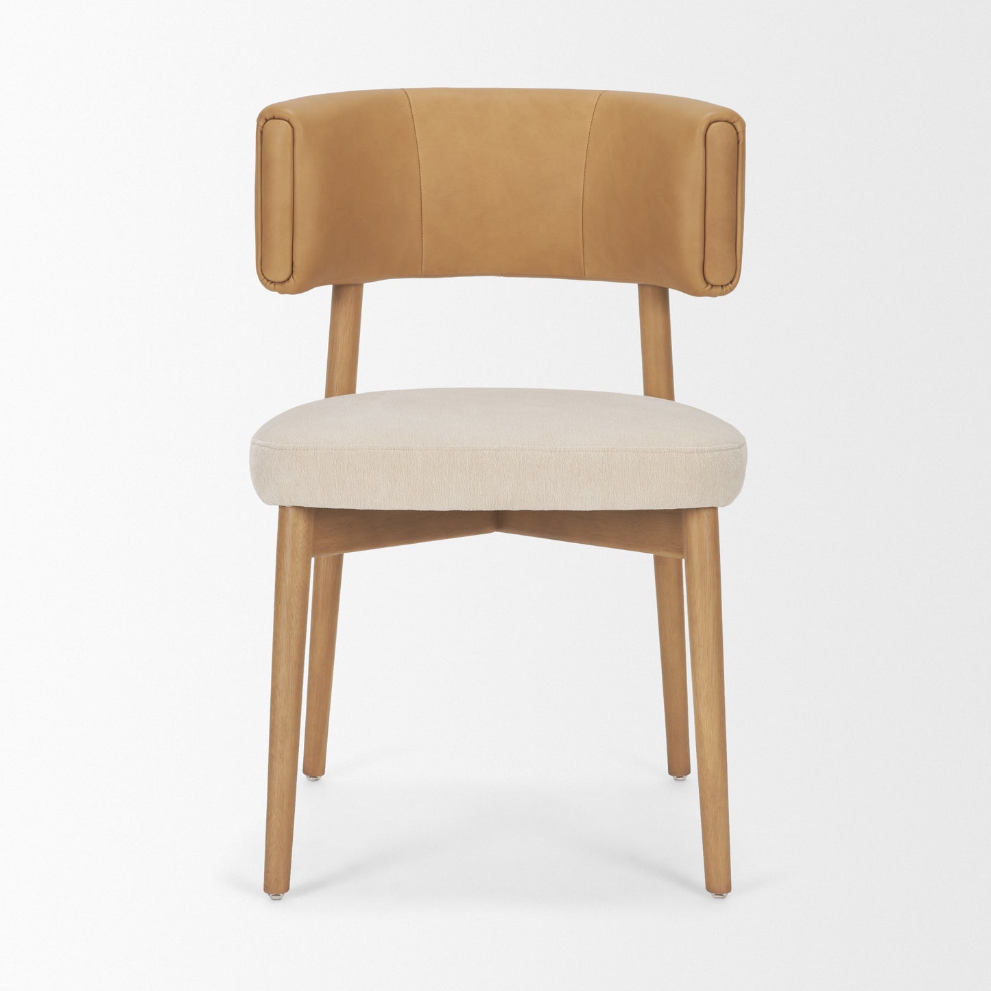 Motley Cream Fabric Seat and Tan Leather Back Dining Chair Set of 2