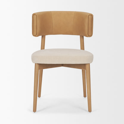 Motley Cream Fabric Seat and Tan Leather Back Dining Chair Set of 2
