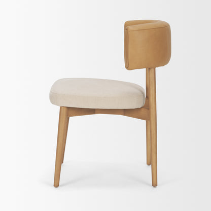 Motley Cream Fabric Seat and Tan Leather Back Dining Chair Set of 2
