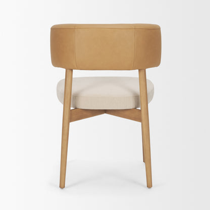 Motley Cream Fabric Seat and Tan Leather Back Dining Chair Set of 2