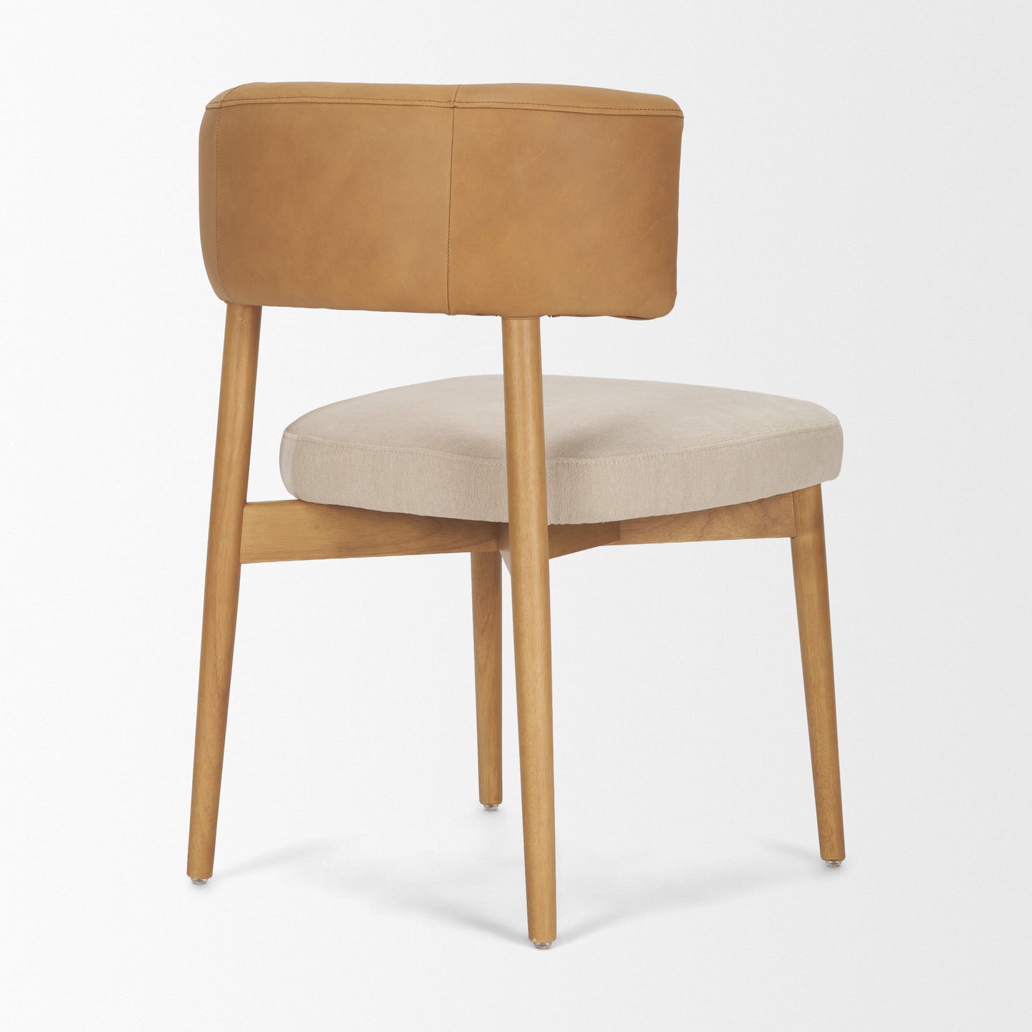 Motley Cream Fabric Seat and Tan Leather Back Dining Chair Set of 2