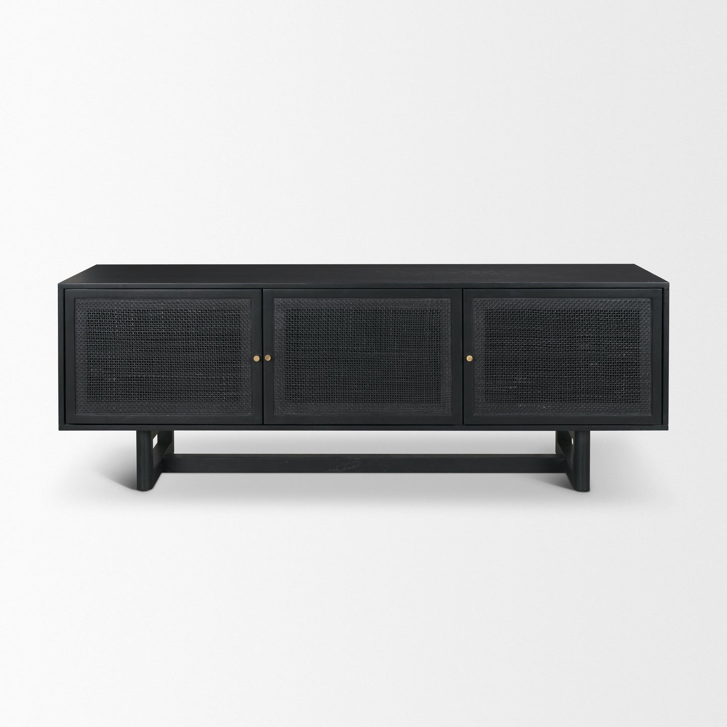 Grier 65 Inch Black Solid Wood and Cane Media Console
