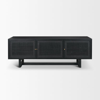Grier 65 Inch Black Solid Wood and Cane Media Console