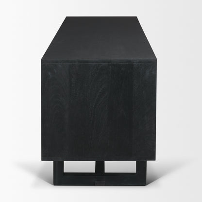 Grier 65 Inch Black Solid Wood and Cane Media Console