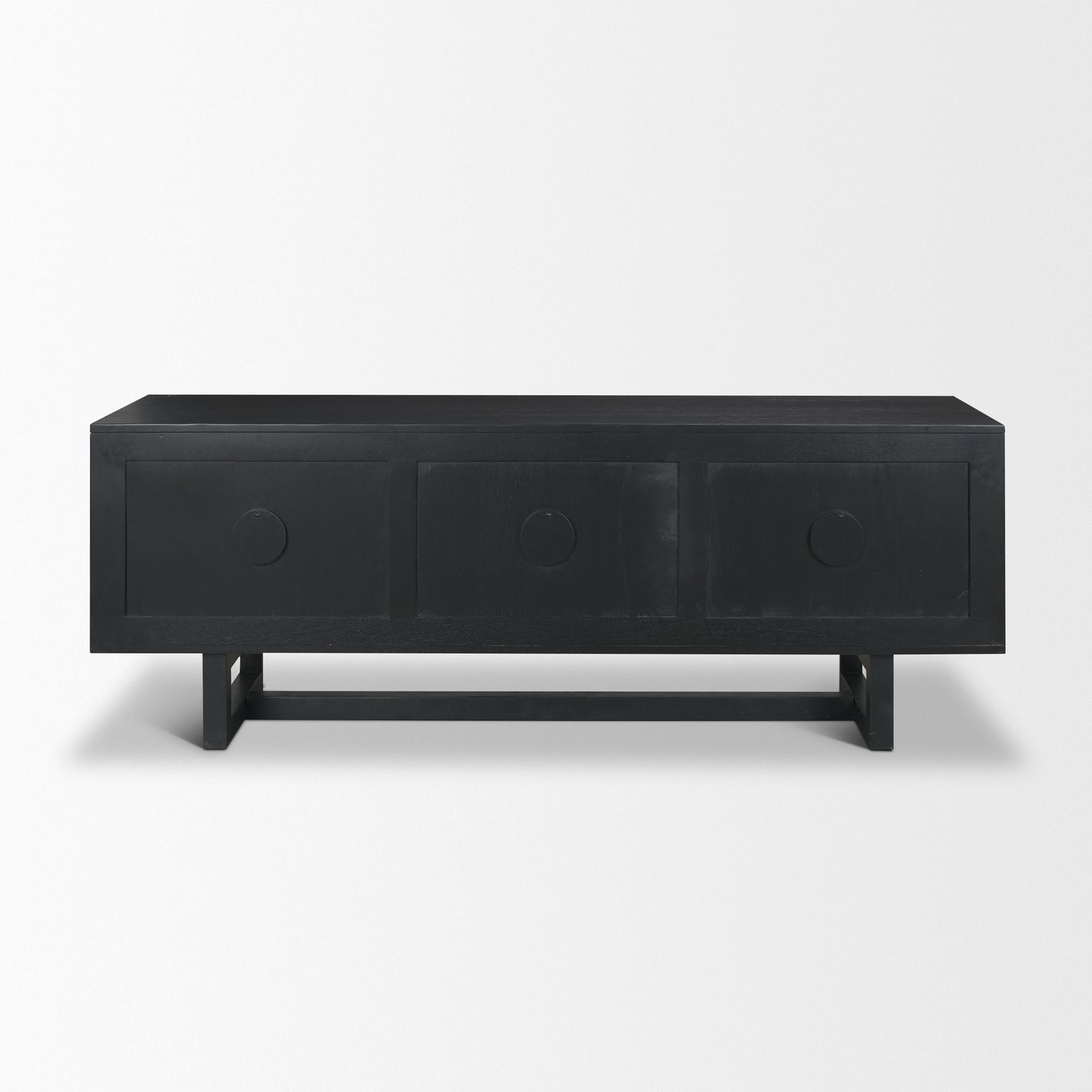 Grier 65 Inch Black Solid Wood and Cane Media Console