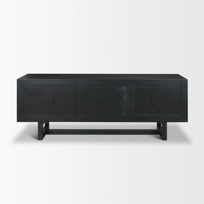 Grier 65 Inch Black Solid Wood and Cane Media Console
