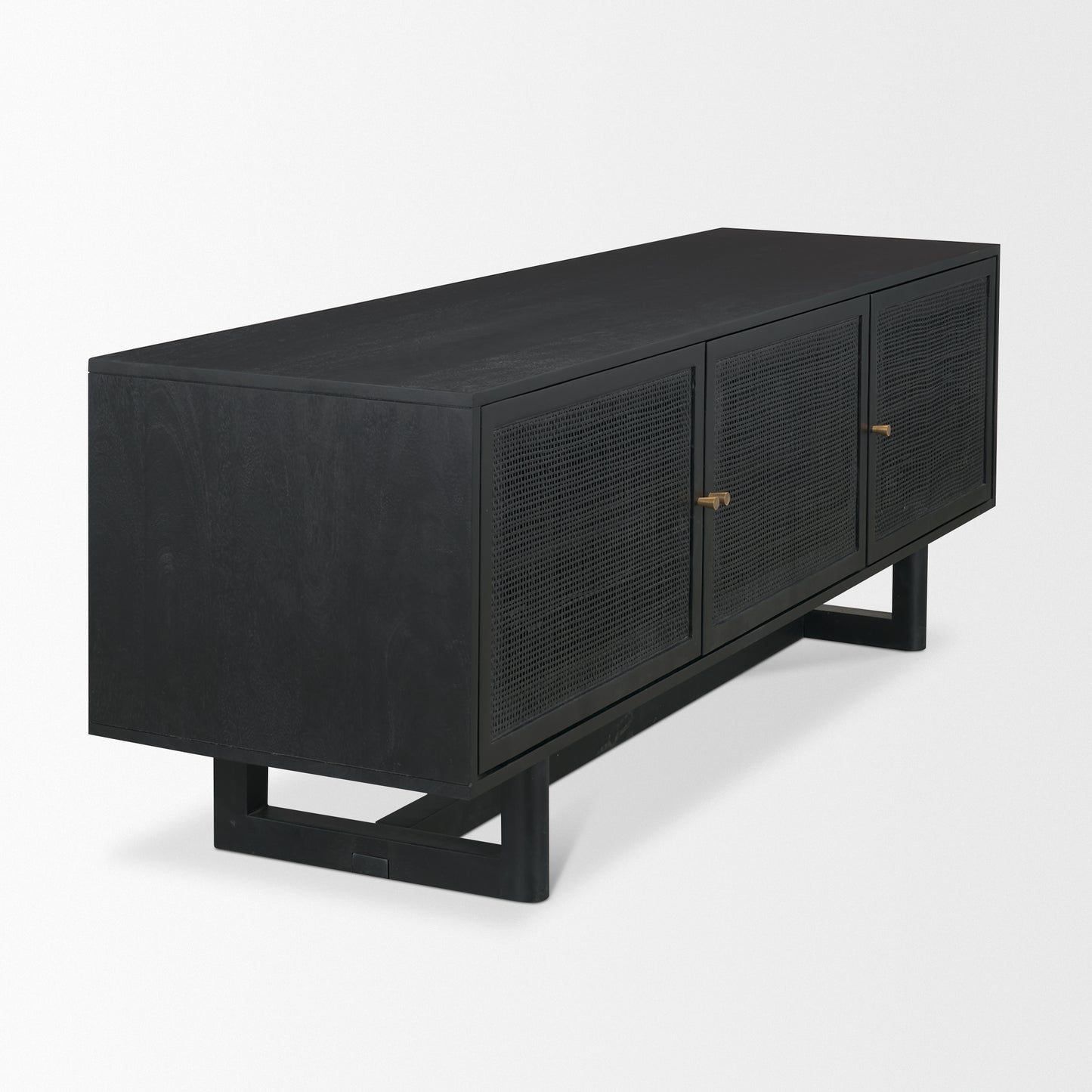 Grier 65 Inch Black Solid Wood and Cane Media Console