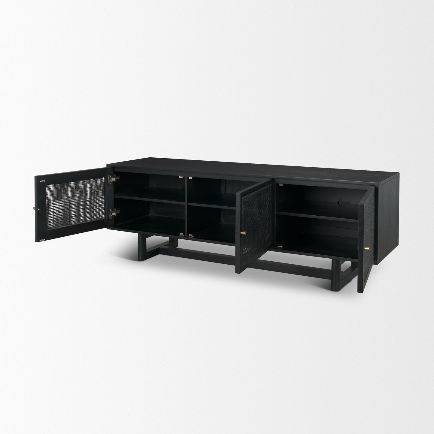 Grier 65 Inch Black Solid Wood and Cane Media Console