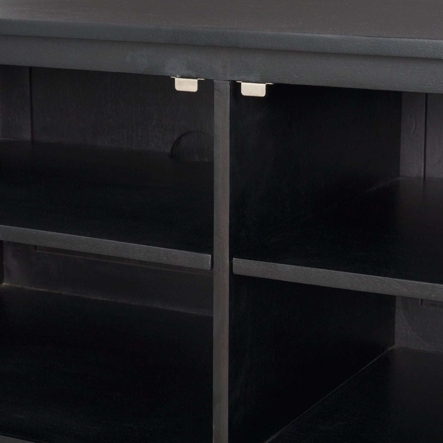 Grier 65 Inch Black Solid Wood and Cane Media Console