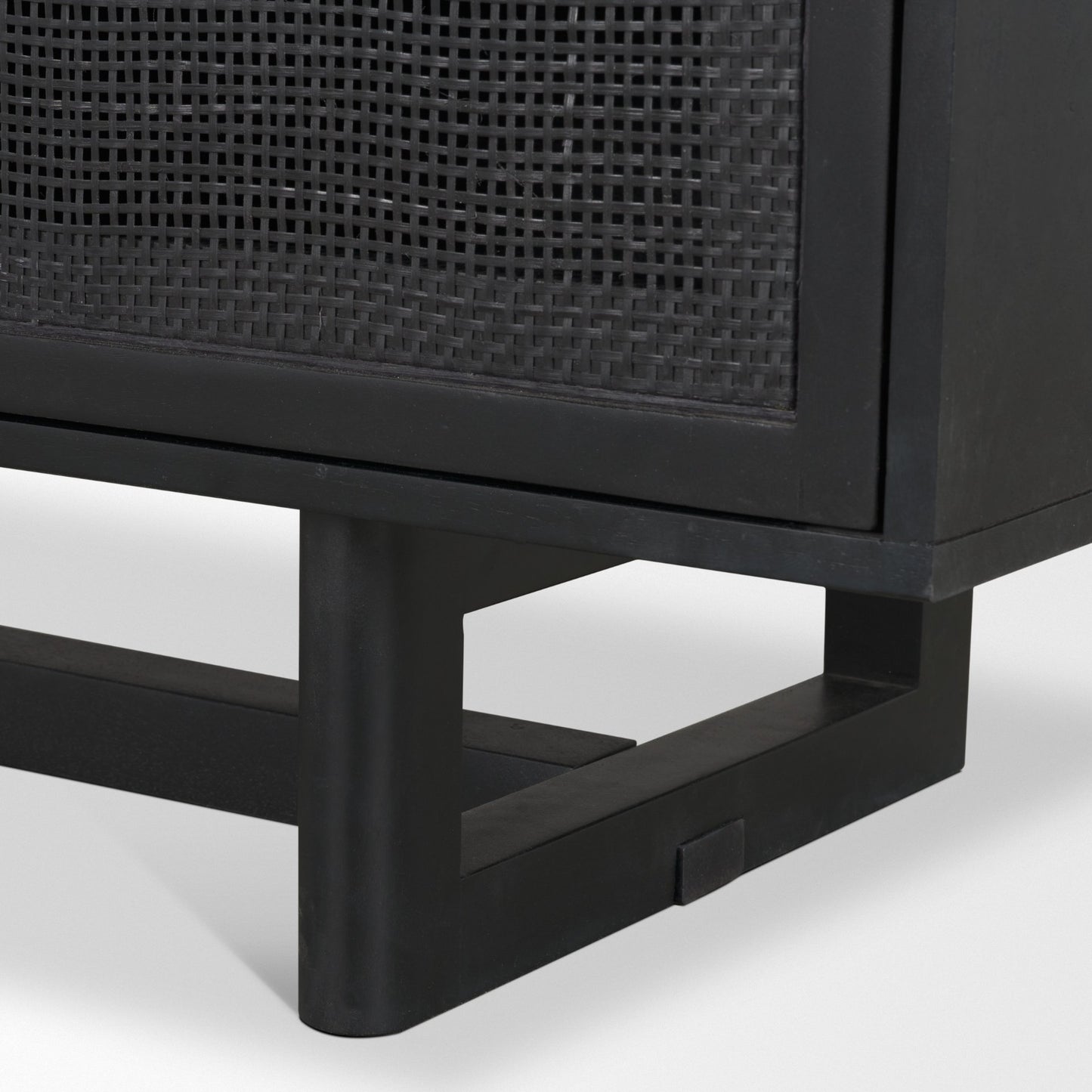 Grier 65 Inch Black Solid Wood and Cane Media Console