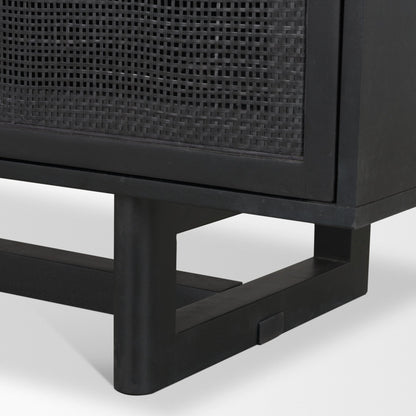 Grier 65 Inch Black Solid Wood and Cane Media Console
